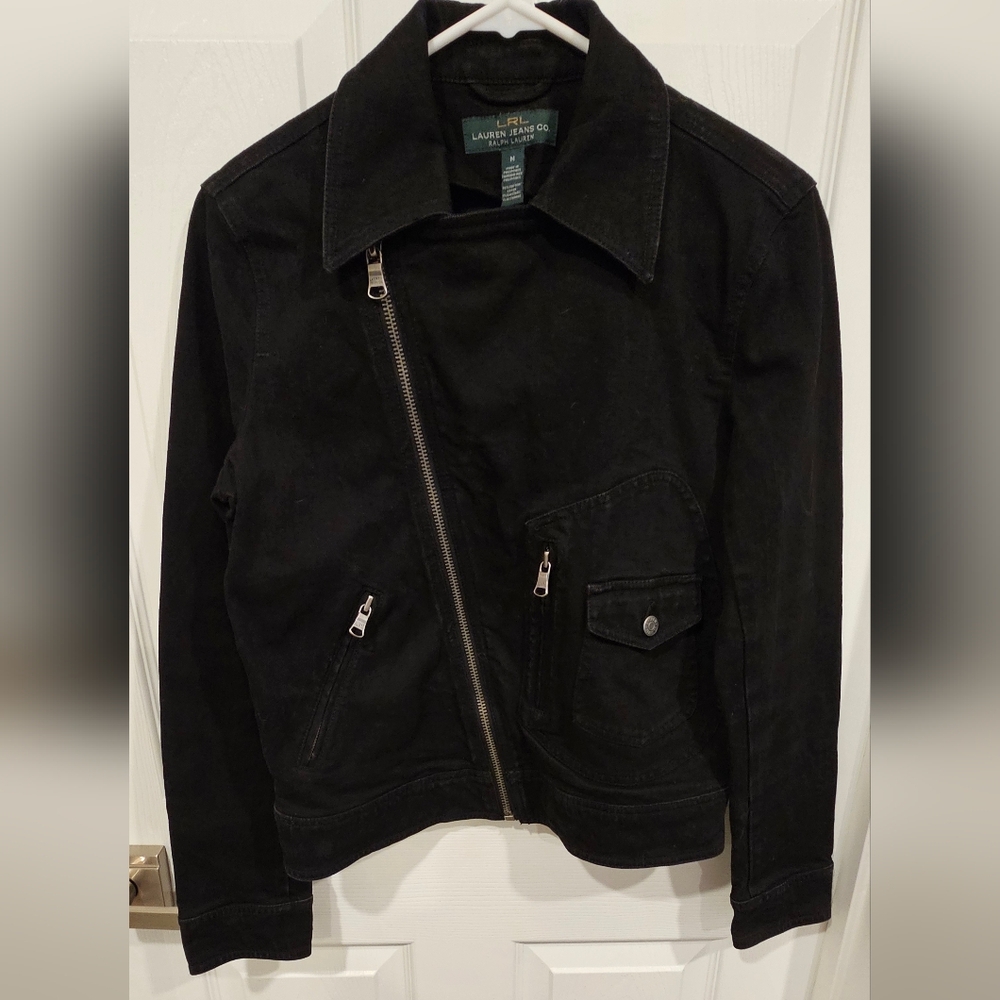 LRL Lauren Jeans Manhatten Denim Black Jean Jacket Womens Size M - Picture 2 of 16